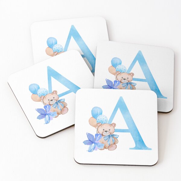 Item preview, blue letter A with teddy bear-cute kids alphabet art designed and sold by NUREYY STUDİO.