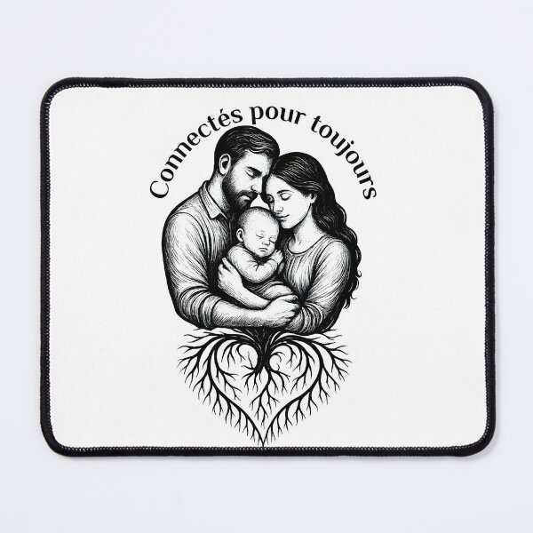 Aperçu de l'œuvre Famille Unie pour Toujours – Illustration Père Mère Bébé en Style Gravure créée et vendue par ArtSpark Studio.