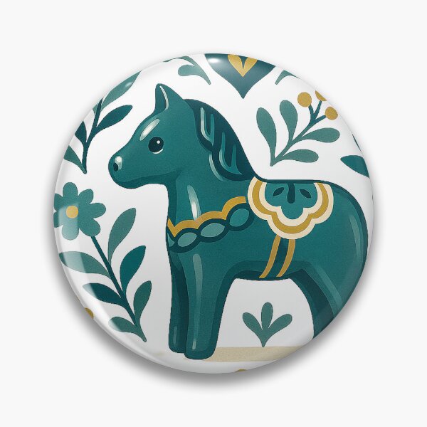 Artikelvorschau, Grünes Dala-Pferd mit nordischem floralem Folk-Design entworfen und verkauft von Gold Turtle  Lina.