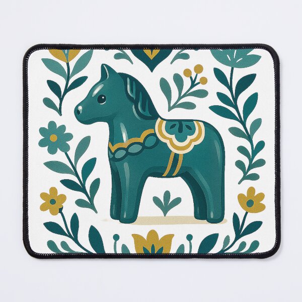 Item preview, Green Dala Horse with Nordic Floral Folk Design designed and sold by Gold Turtle  Lina.