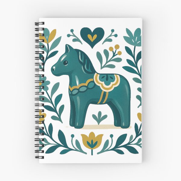 Item preview, Green Dala Horse with Nordic Floral Folk Design designed and sold by Gold Turtle  Lina.