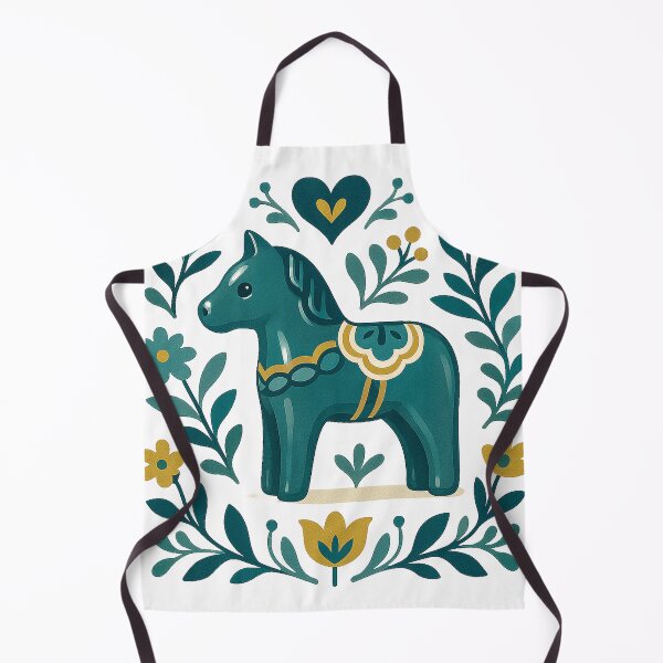 Item preview, Green Dala Horse with Nordic Floral Folk Design designed and sold by Gold Turtle  Lina.
