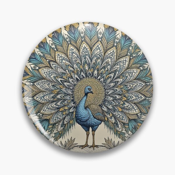 Item preview, Kalamkari Peacock Mandala – Teal & Gold Folk Art Illustration designed and sold by wpsstudio.