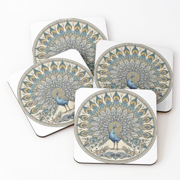 Item preview, Kalamkari Peacock Mandala – Teal & Gold Folk Art Illustration designed and sold by wpsstudio.
