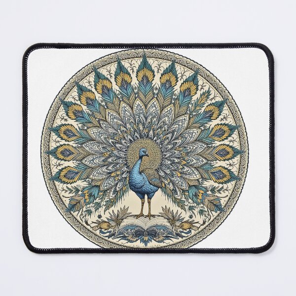 Item preview, Kalamkari Peacock Mandala – Teal & Gold Folk Art Illustration designed and sold by wpsstudio.