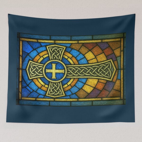 Item preview, Stained Glass Celtic Cross - Blue Tint designed and sold by SaintGear.