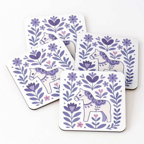 Item preview, Purple Dala Horse in Nordic Floral Folk Style designed and sold by Gold Turtle  Lina.
