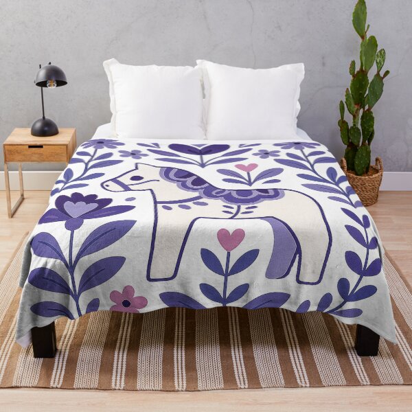 Item preview, Purple Dala Horse in Nordic Floral Folk Style designed and sold by Gold Turtle  Lina.