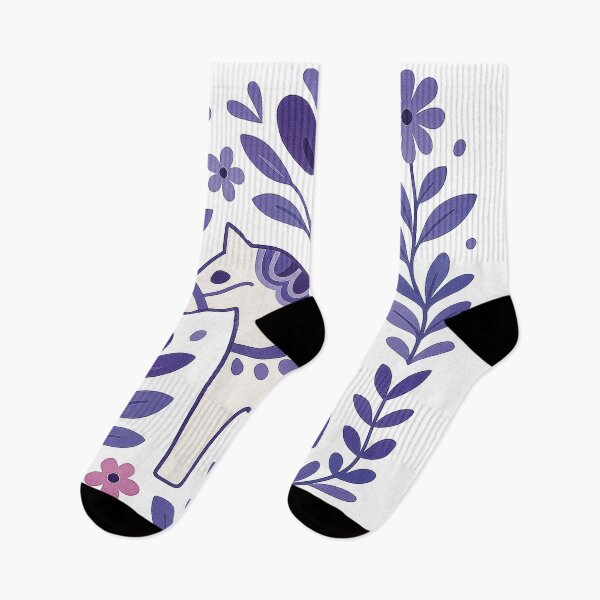 Item preview, Purple Dala Horse in Nordic Floral Folk Style designed and sold by Gold Turtle  Lina.