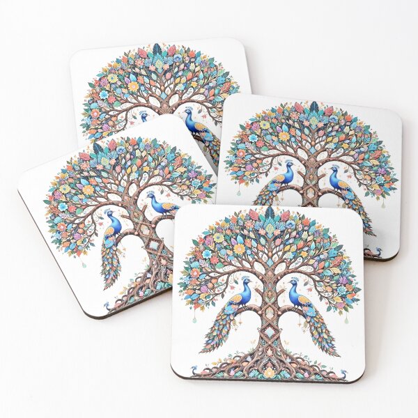 Item preview, Tree of Life With Twin Peacocks – Colorful Folk Art designed and sold by wpsstudio.