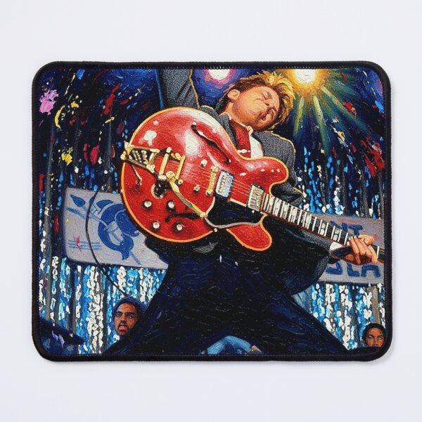 Item preview, 80s Time Travel Movie Rock and Roll Art | Vintage Red Guitar Stage Jump Painting | 50s Aesthetic designed and sold by Art's Diner.
