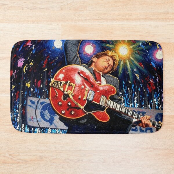 Item preview, 80s Time Travel Movie Rock and Roll Art | Vintage Red Guitar Stage Jump Painting | 50s Aesthetic designed and sold by Art's Diner.