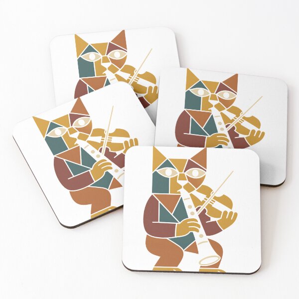 Item preview, Cubist Cat Musician Poster Print designed and sold by FelineGrooveArt.