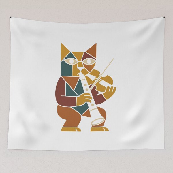 Item preview, Cubist Cat Musician Poster Print designed and sold by FelineGrooveArt.