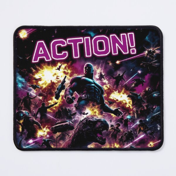 Item preview, 80s Action Chaos Poster, designed for black fabrics designed and sold by SteadyRolling.