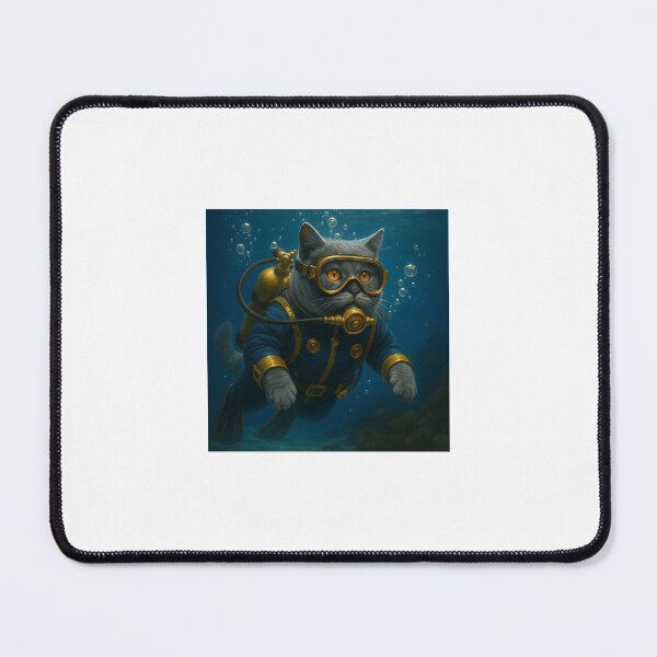 Item preview, Deep Sea Elegance – British Blue Scuba Explorer Cat designed and sold by LovelyCatGalaxy.