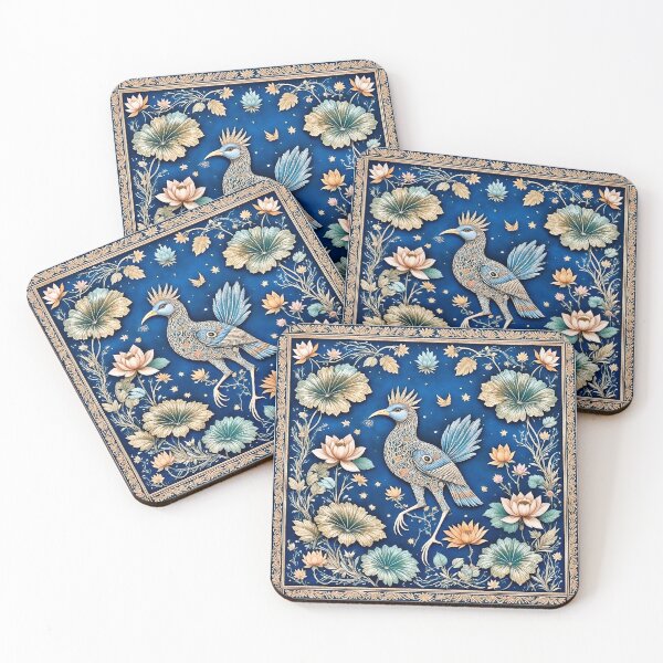 Item preview, Regal Kalamkari Bird With Lotus Frame – Dark Floral Folk Art designed and sold by wpsstudio.