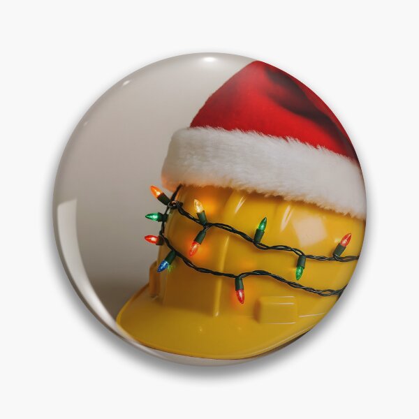 Item preview, Light Yellow Construction Hard Hat with Santa Hat and Christmas Lights on Beige Background	 designed and sold by EmeraldeaDesign.