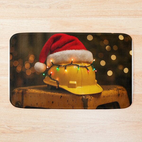 Item preview, Yellow Safety Helmet with Santa Hat and Wrapped Christmas Lights on Dirty Construction Site	 designed and sold by EmeraldeaDesign.