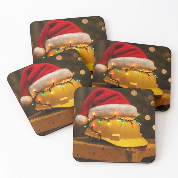 Item preview, Yellow Safety Helmet with Santa Hat and Wrapped Christmas Lights on Dirty Construction Site	 designed and sold by EmeraldeaDesign.