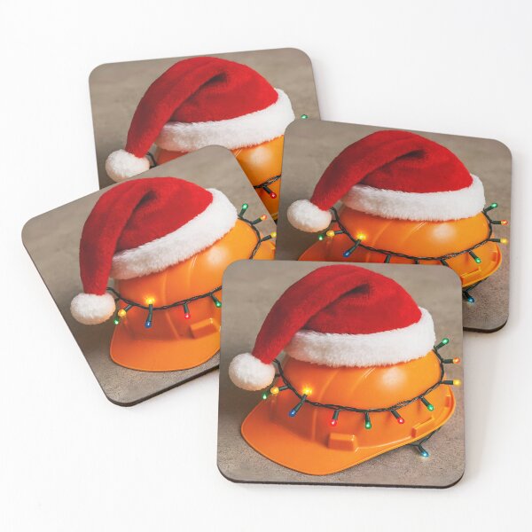 Item preview, Orange-Yellow Safety Helmet with Santa Hat and Tangled Holiday Lights on Concrete designed and sold by EmeraldeaDesign.