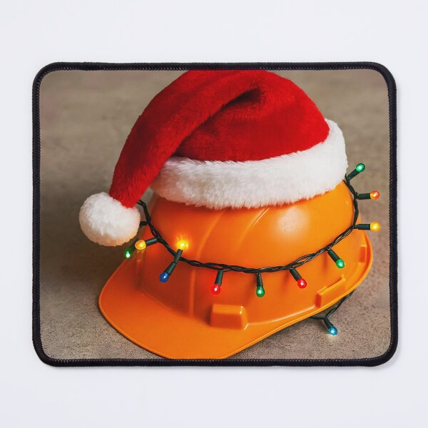 Item preview, Orange-Yellow Safety Helmet with Santa Hat and Tangled Holiday Lights on Concrete designed and sold by EmeraldeaDesign.