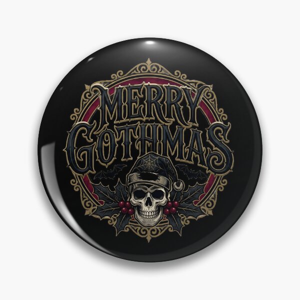 Item preview, Merry Gothmas | Spooky Skull Santa & Bats Badge | Creepmas designed and sold by PixelShedStudio.
