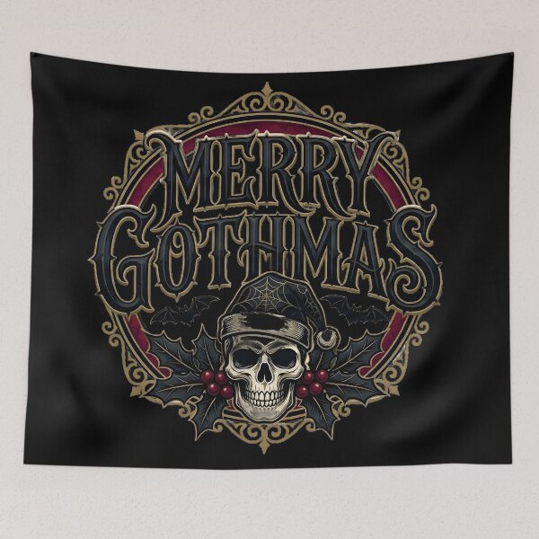 Item preview, Merry Gothmas | Spooky Skull Santa & Bats Badge | Creepmas designed and sold by PixelShedStudio.