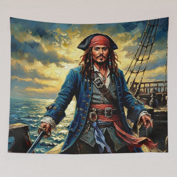 Item preview, Swashbuckler Pirate Captain Oil Painting | Dreadlocks Sea Adventure Art | Blue Coat Sailing Icon designed and sold by Art's Diner.