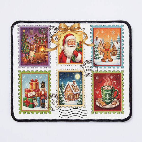 Item preview, Vintage Christmas Stamps Collection – Retro Holiday Illustration designed and sold by LALA-MIRA.