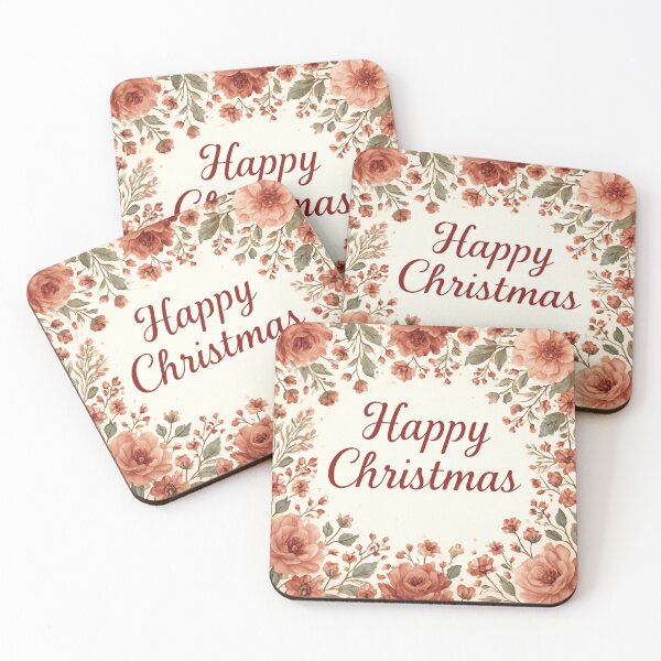 Item preview, Dusty Rose Christmas Floral – Elegant Holiday Pattern with “Happy Christmas” Text designed and sold by ZEYCAT.