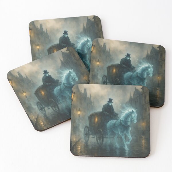 Item preview, Victorian Ghost Carriage – Gothic Spectral Horse in Foggy London designed and sold by PixelShedStudio.