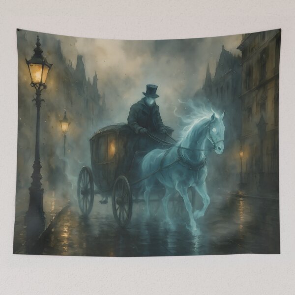 Item preview, Victorian Ghost Carriage – Gothic Spectral Horse in Foggy London designed and sold by PixelShedStudio.
