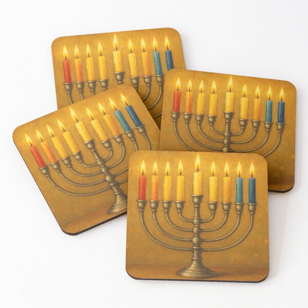 Item preview, Golden Menorah – Colorful Candles on Mustard Textured Background designed and sold by EmeraldeaDesign.