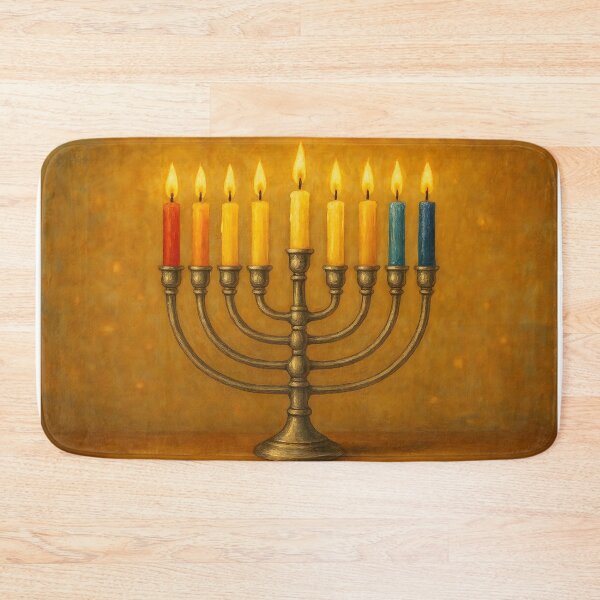 Item preview, Golden Menorah – Colorful Candles on Mustard Textured Background designed and sold by EmeraldeaDesign.