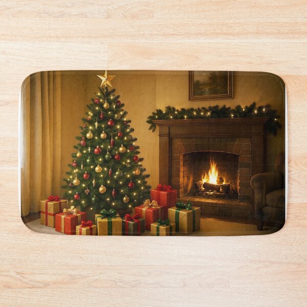 Item preview, Cozy Christmas Night – Indoor Holiday Scene with Tree Gifts and Fireplace designed and sold by EmeraldeaDesign.