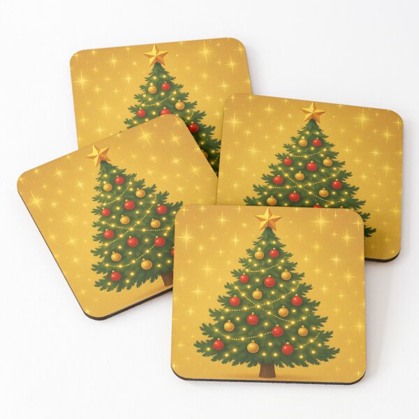Item preview, Festive Christmas Pine Tree – Gold Star on Yellow Sparkling Background designed and sold by EmeraldeaDesign.