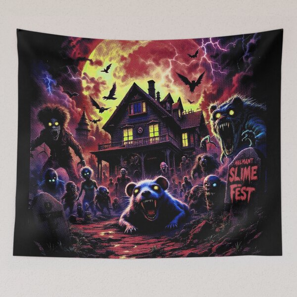 Item preview, 80s Slime Fest Horror Parody, designed for black fabrics designed and sold by SteadyRolling.