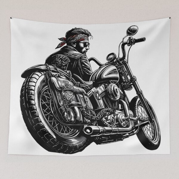 Item preview, Classic Biker Rider Motorcycle Black Illustration Art designed and sold by DrawDrip.