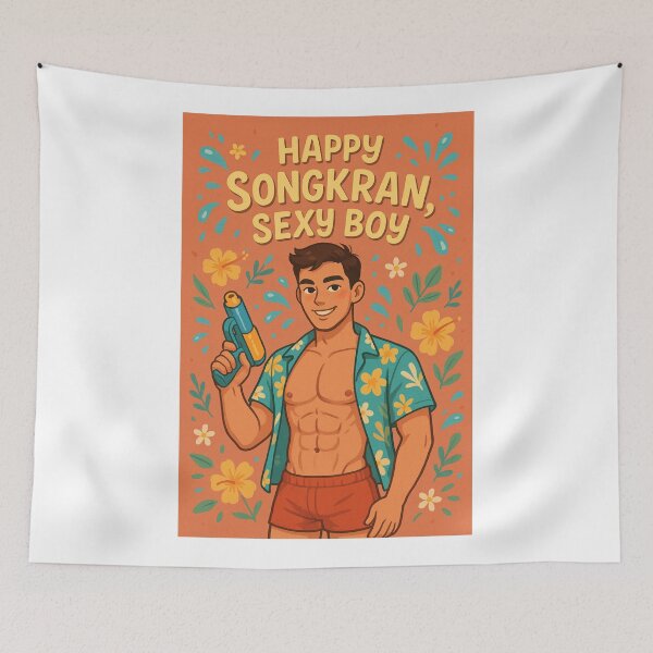 Item preview, Songkran Gay Festival Flirty Greeting with Cute Shirtless Thai Boy designed and sold by Aryabek.