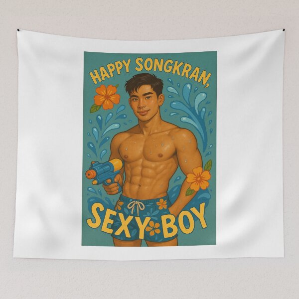 Item preview, Tropical Gay Songkran Celebration with Flirty Shirtless Thai Guy designed and sold by Aryabek.