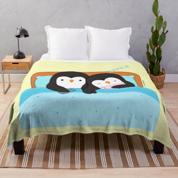 Item preview, Couple of penguins watching tv in the bed before sleeping designed and sold by julianamotzko.