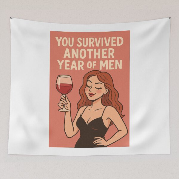 Item preview, Feminist Birthday Greeting with Confident Woman and Wine for Surviving Men designed and sold by Aryabek.
