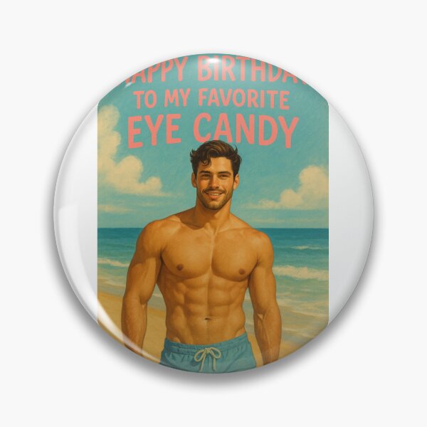 Item preview, Happy Birthday Greeting Featuring Shirtless Beach Hunk and Cheeky Eye Candy Message designed and sold by Aryabek.