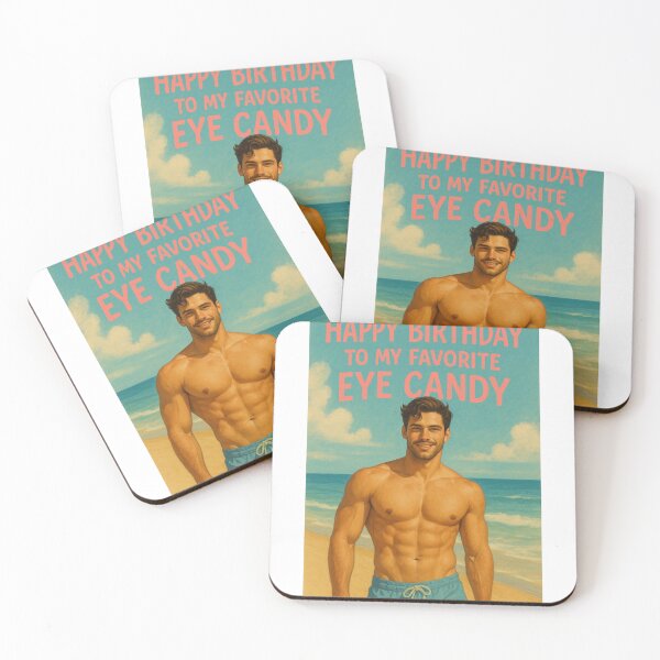Item preview, Happy Birthday Greeting Featuring Shirtless Beach Hunk and Cheeky Eye Candy Message designed and sold by Aryabek.
