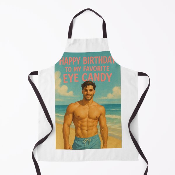 Item preview, Happy Birthday Greeting Featuring Shirtless Beach Hunk and Cheeky Eye Candy Message designed and sold by Aryabek.