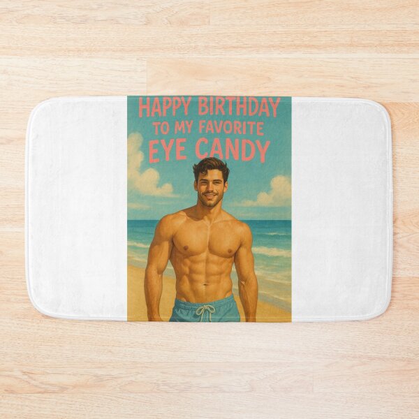 Item preview, Happy Birthday Greeting Featuring Shirtless Beach Hunk and Cheeky Eye Candy Message designed and sold by Aryabek.