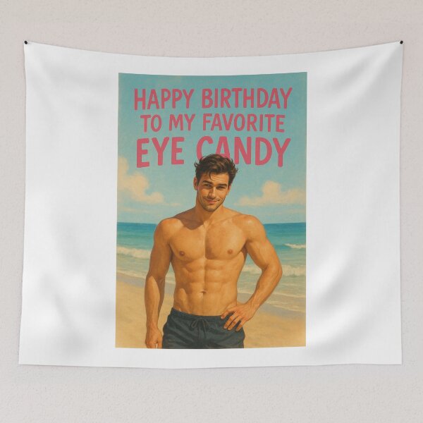 Item preview, Flirty Birthday Greeting with Beachside Heartthrob and Favorite Eye Candy Message designed and sold by Aryabek.