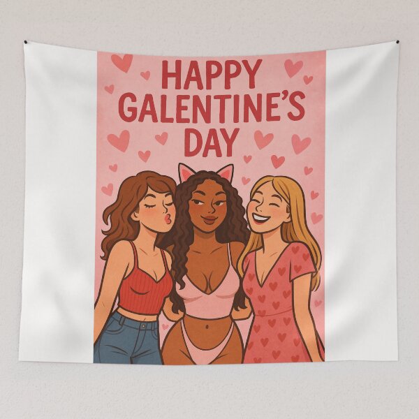 Item preview, Playful Galentine’s Day Greeting with Fun-Loving Trio and Heart Vibes designed and sold by Places On Earth.