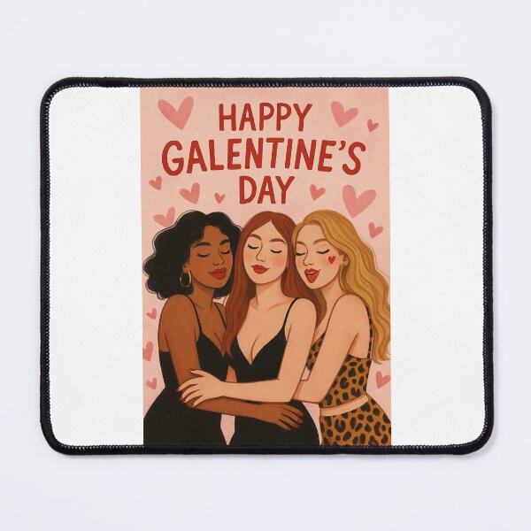 Item preview, Chic Galentine’s Greeting with Close-Knit Trio in Bold Outfits and Loving Embrace designed and sold by Places On Earth.